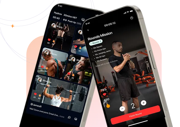 Fitness app interface showing workout tracking